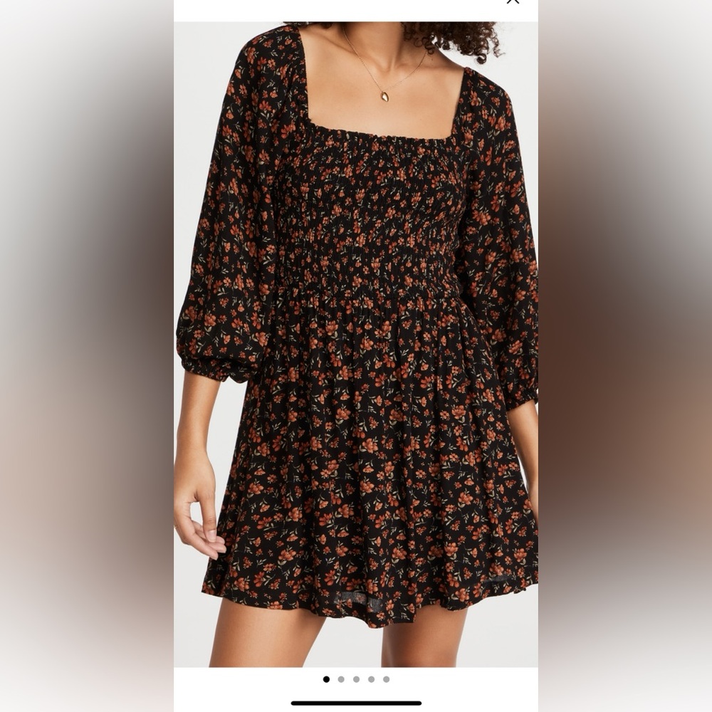 Lost + Wander Brown and Orange Smocked Ruffled Sundress